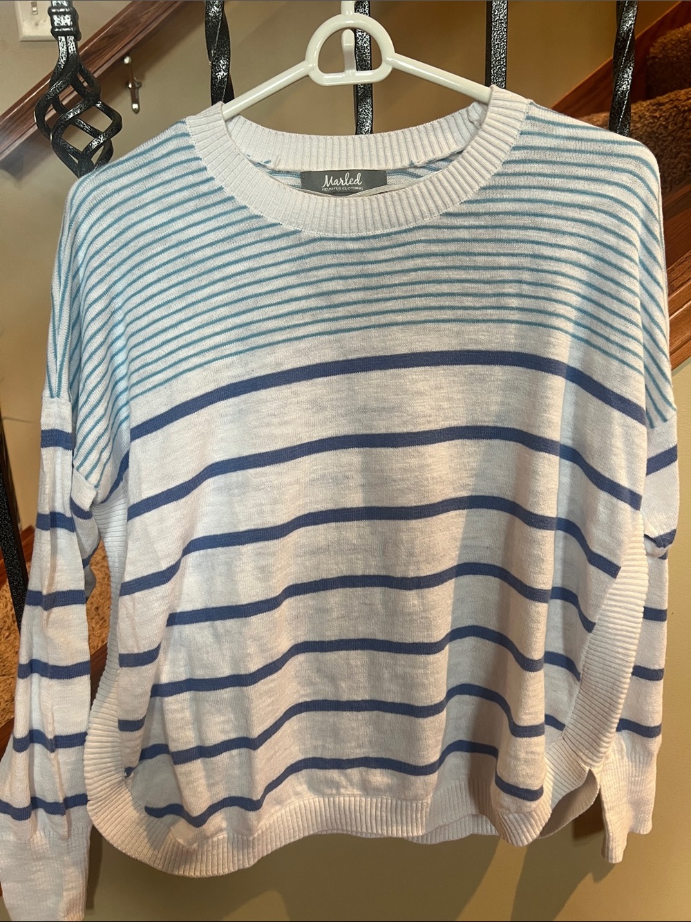 Marled White and Blue Striped Crewneck Sweater 100% cotton never wore